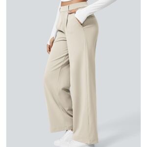 HALARA Wide-Leg High-Rise Pants in Beige
